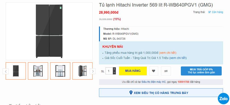 Tổng quan ưu điểm của tủ lạnh Hitachi R-WB640PGV1 (GMG)