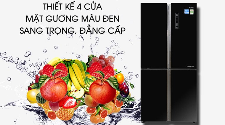 Tủ lạnh 4 cánh Aqua Inverter 456 lít AQR-IG525AM(GB) thiết kế mặt gương