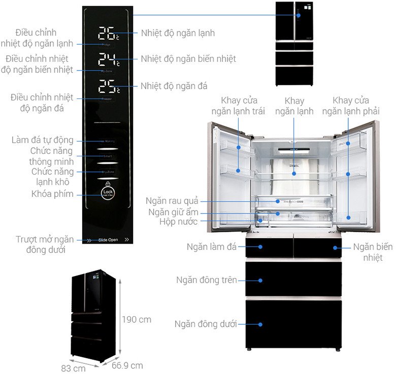 Tủ lạnh 6 cánh Aqua AQR-IG686AM với thiết kế mặt kính sang trọng