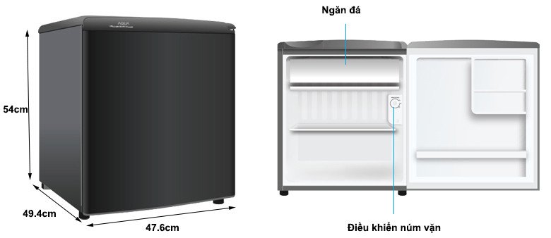 Tủ lạnh Aqua 50 lít AQR-D59FA BS với thiết kế tối giản, chiều cao phù hợp