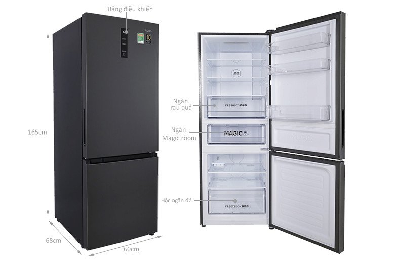 Tủ lạnh Aqua Inverter 292 lít AQR-B339MA(HB) với kích thước tổng thể