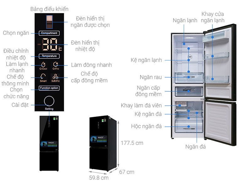 Tủ lạnh Aqua Inverter 324 lít AQR-IG378EB(GB) với thiết kế hiện đại và dung tích lớn