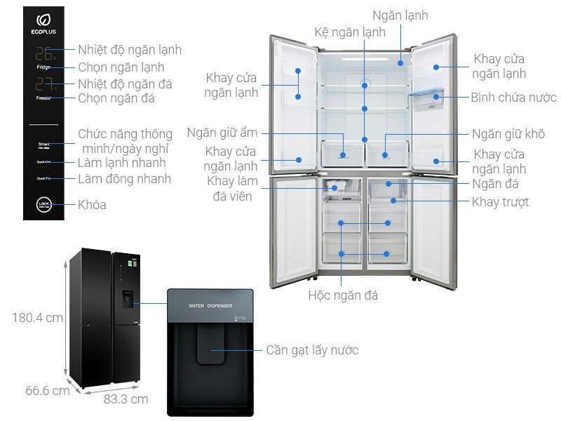 Tủ lạnh Aqua Inverter 456 lít AQR-IGW525EM(GB) với thiết kế Multi Door hiện đại và sang trọng, nổi bật trong không gian bếp
