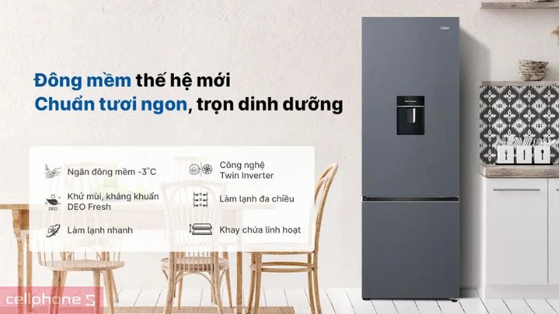 Tủ lạnh Aqua ngăn đá dưới tích hợp công nghệ Soft Freezing Pro