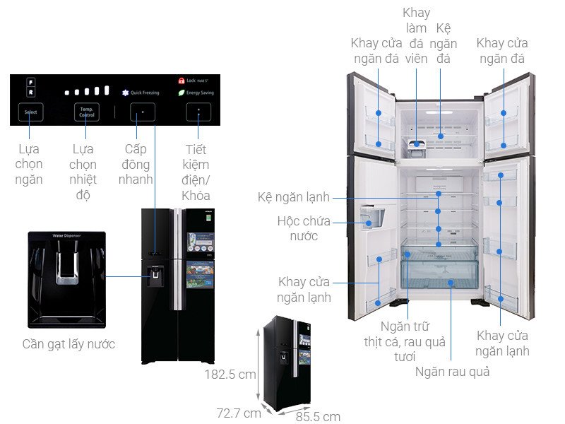 Tủ lạnh Hitachi Inverter 540 lít FW690PGV7(GBK) với thiết kế 4 cánh sang trọng
