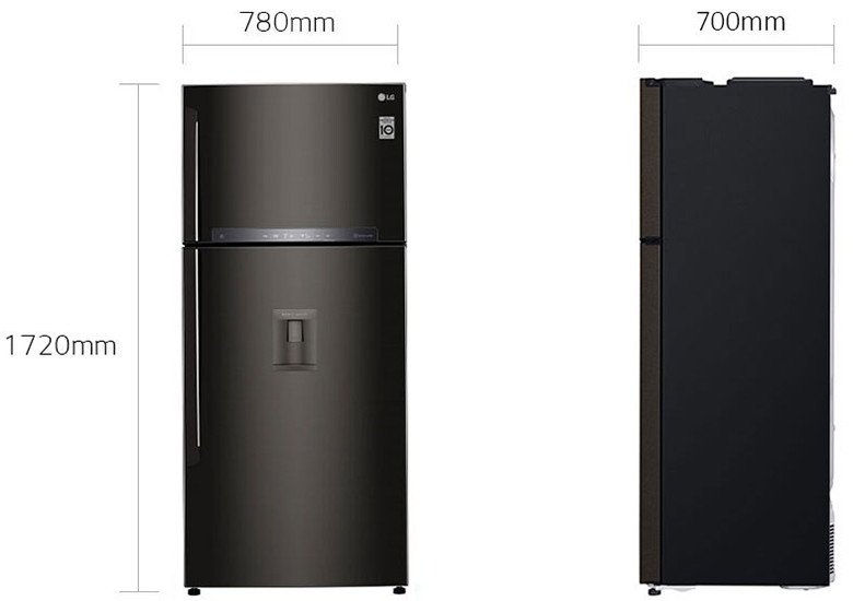 Tủ lạnh LG GN-D602BLI với thiết kế màu đen sang trọng, phù hợp mọi không gian bếp hiện đại