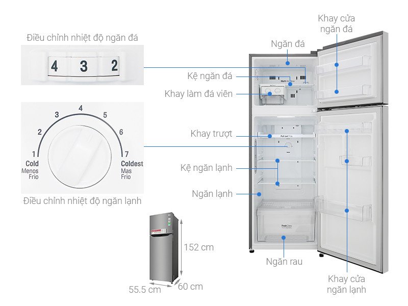 Tủ lạnh LG Inverter 209 lít GN-M208PS màu bạc sang trọng