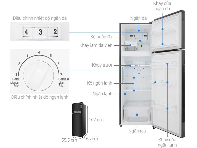 tủ lạnh LG Inverter 255 lít GN-M255BL màu đen hiện đại