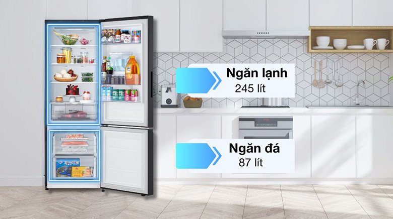 Tủ lạnh LG LBD33BLMA ngăn đá và ngăn lạnh bố trí khoa học