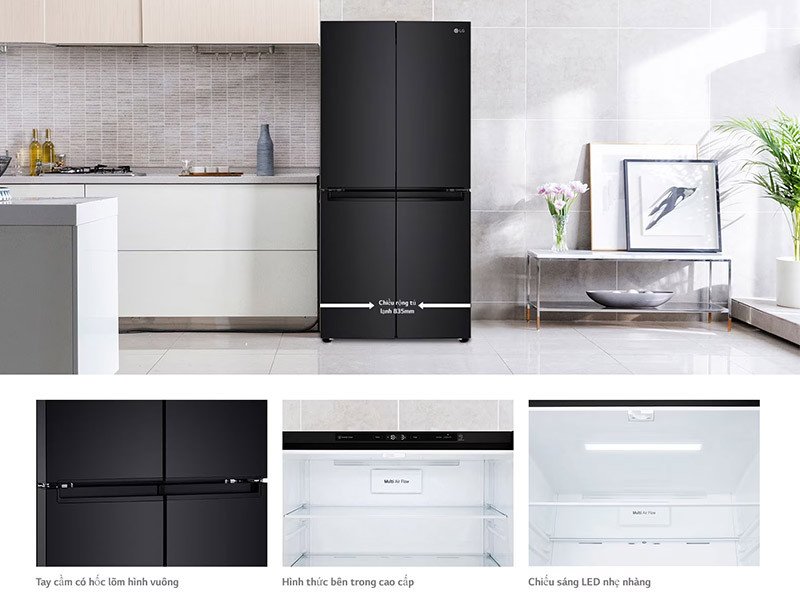 Tủ lạnh LG với thiết kế nội thất sang trọng, sắp xếp khoa học ngăn chứa thực phẩm