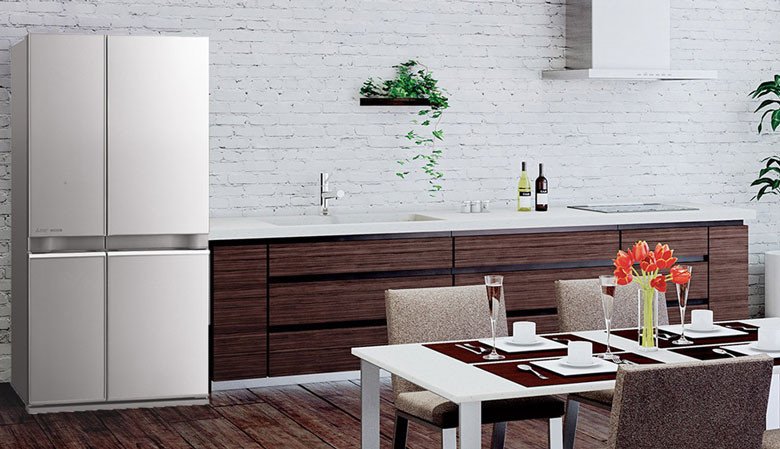 Tủ lạnh Mitsubishi Electric được bố trí hài hòa trong không gian bếp