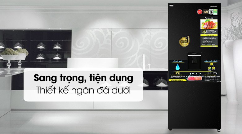 Tủ lạnh Panasonic Inverter 380 lít NR-BX421WGKV màu đen sang trọng, thiết kế ngăn đá dưới hiện đại.