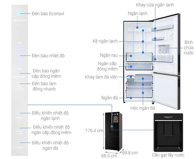 Tủ lạnh Panasonic Inverter 410 lít NR-BX460WKVN với thiết kế hiện đại màu đen sang trọng