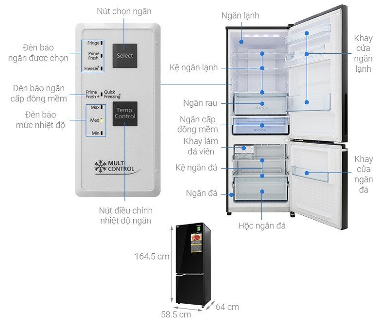 Tủ lạnh Panasonic Inverter NR-BV320GKVN màu đen sang trọng