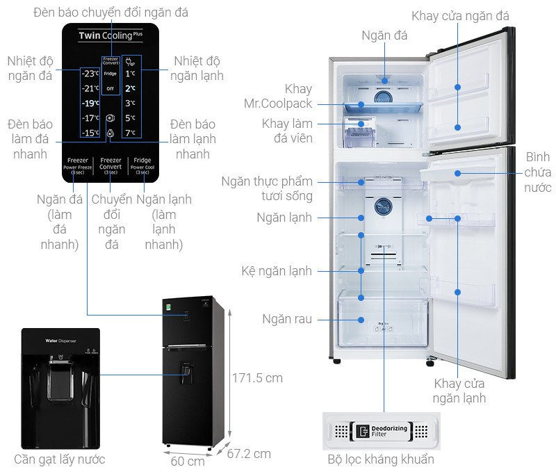 Tủ lạnh Samsung Inverter 319 lít RT32K5932BU/SV màu đen sang trọng