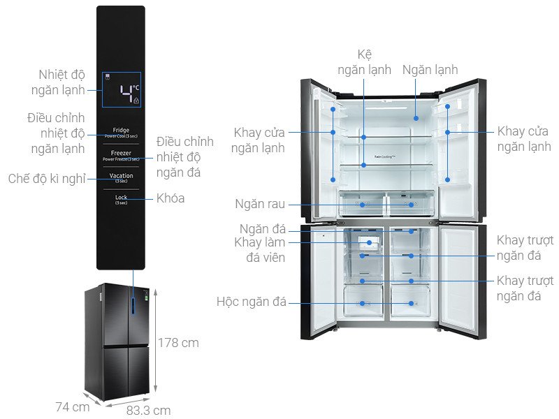 Tủ lạnh Samsung Multidoor RF48A4000B4/SV hai dàn lạnh độc lập bảo quản thực phẩm tươi ngon