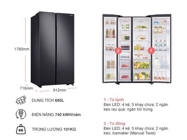 Tủ lạnh Samsung RS62R5001B4SV với thiết kế sang trọng