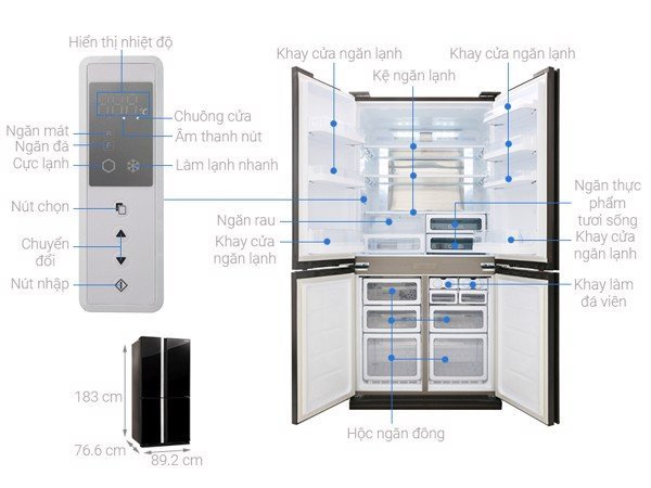 Tủ lạnh Sharp Inverter SJ-FX688VG-BK với thiết kế mặt gương đen sang trọng