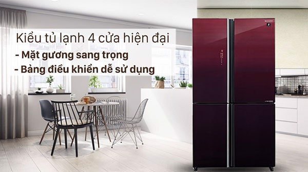 tủ lạnh Sharp Inverter SJ-FXP600VG-MR với thiết kế 4 cánh mặt gương sang trọng