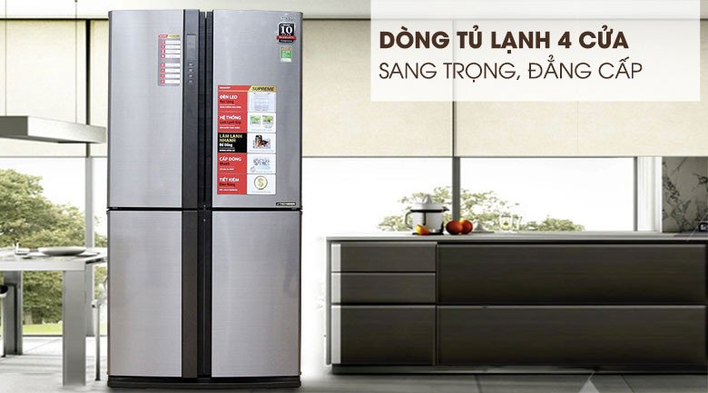 Tủ lạnh Sharp SJ-FX630V-ST với thiết kế 4 cánh màu bạc sang trọng