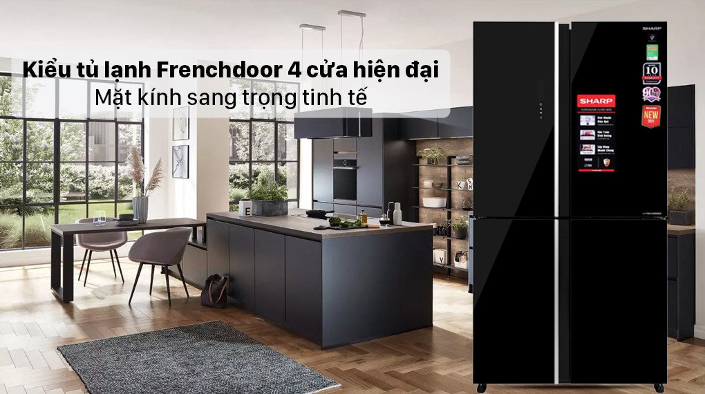 Tủ lạnh Sharp SJ-FXP600VG-BK 4 cửa với thiết kế sang trọng và không gian lưu trữ rộng rãi