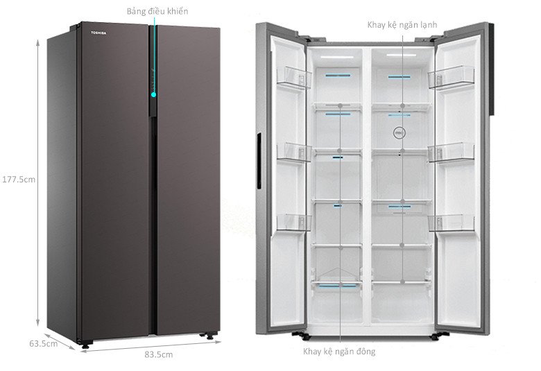 Tủ lạnh Toshiba Inverter 460 lít thiết kế Side by Side