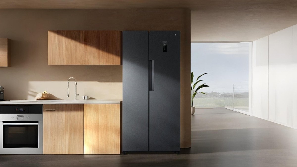 Tủ lạnh Xiaomi Mijia 550L màu xám đá phiến, nổi bật với công nghệ biến tần kép giúp tiết kiệm điện