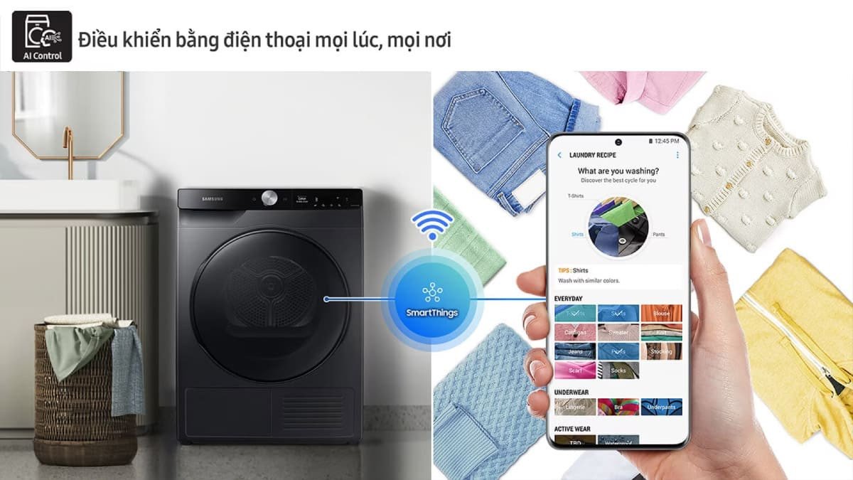 Ứng dụng SmartThings hỗ trợ điều khiển máy sấy Samsung từ xa