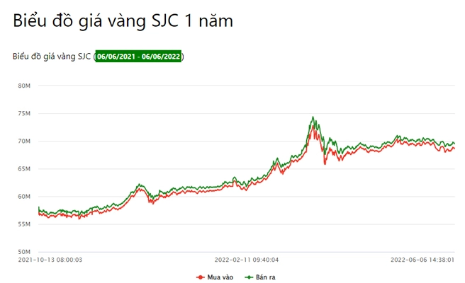 Biểu đồ giá vàng nhẫn qua các năm