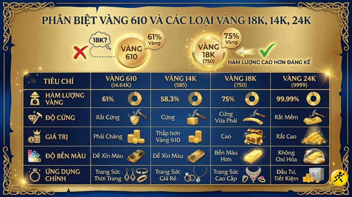 Vàng 610 là gì? Phân biệt với các loại vàng phổ biến Ứng dụng của vàng 610
